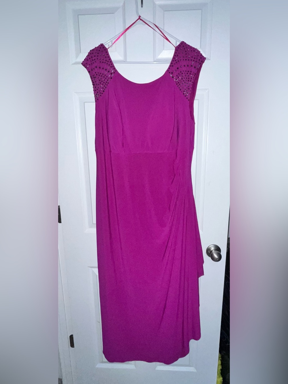 R&M Richards Fuchsia Maxi Dress with Embellished Shoulders